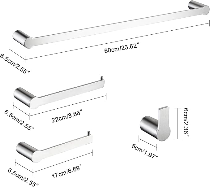 4-Pieces Bathroom Accessories Set, Towel Bar Set Modern Stainless Steel Towel Rack Towel Hooks Toilet Paper Holder for Bathroom Wall Mounted, Brushed Nickel 23 Inch