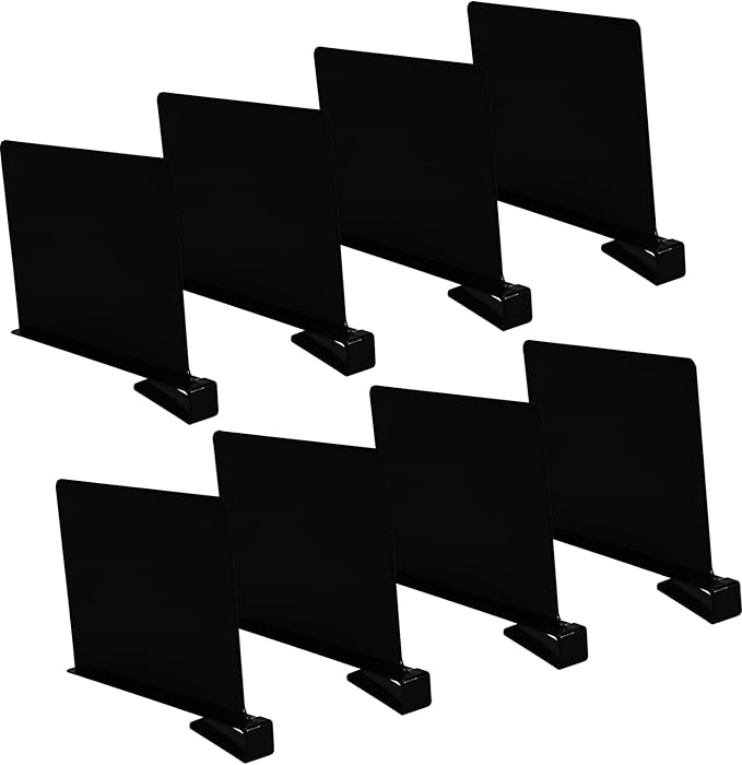 Sooyee 8 Pack Black Acrylic Shelf Dividers, Perfect Perfect for Closets Kitchen Bedroom Shelving Organization to Organize Clothes Closet Shelves, Books,Towels and Hats, Purses Separators