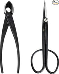 Wazakura Bonsai Tool Kit Made in Japan, Twig Bonsai Scissors 8-1/4 in (210mm) + Concave Branch Cutter 8 in (200mm) Starter Set (Yasugi Steel Twig Scissor+Concave Cutter)