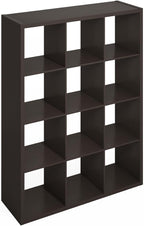 Furinno Simple Cube Storage Organizer, 12-Cube Display Shelf, Open Back Shelving Unit, Storage Shelves, Extra Thick Frame, for Organization and Storage, Living Room, Home Office, Dark Oak