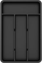 Lifewit Silverware Drawer Organizer Tray, Plastic Cutlery Storage for Kitchen, Flatware and Utensil Holder Divider for Spoons Forks Knives Tableware, 7.8 x 12.4", 4 Slots, Black