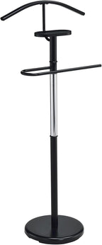 Kings Brand Furniture Luca Valet Stand – Black/Chrome Metal Freestanding Suit Rack and Clothes Organizer with Clothing Bar, Trouser/Tie Holder & Accessory Tray, Modern Design for Bedroom, Closet