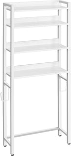 MAHANCRIS Over The Toilet Storage Rack, 4 Tier Bathroom Organizer Over Toilet, Freestanding Space Saver Toilet Stand with 2 Hooks, Bathroom Storage Shelf, Easy to Assemble, White TSBW0401