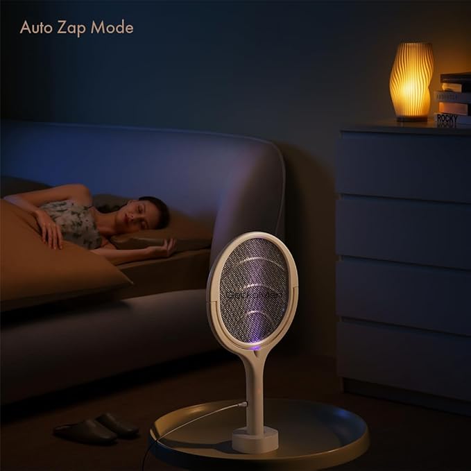 GeckoMan Rotating Head Electric Fly Swatter Racket Rechargeable Bug Zapper Racket Bug Zapper Indoor Fly Zapper Mosquito Zapper Flies Killer for Indoors, with a Telescopic Extension