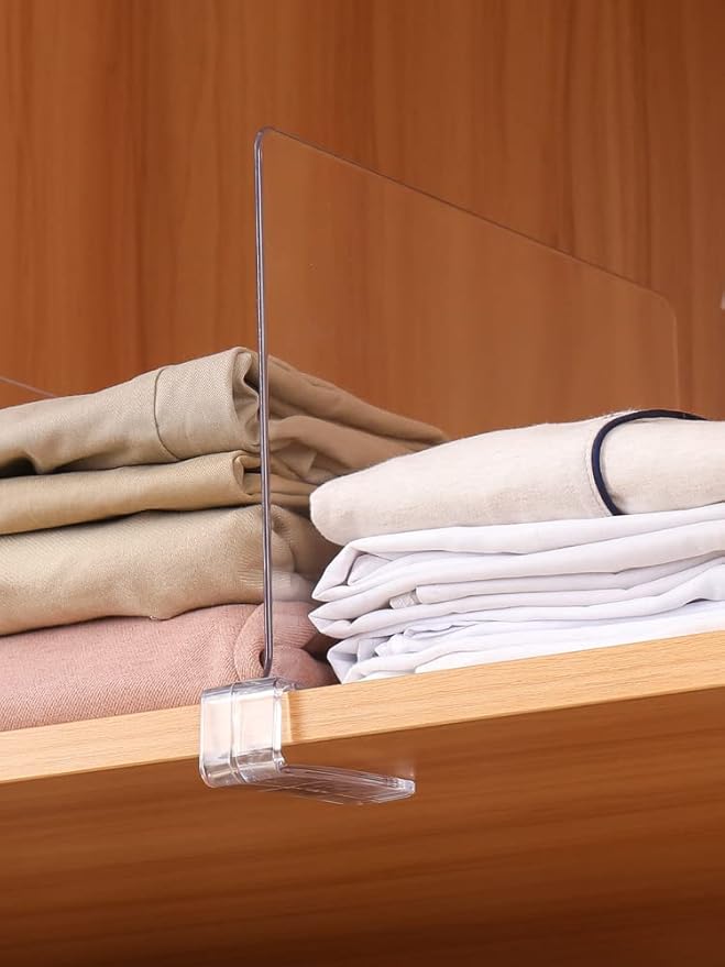 Sooyee Acrylic Shelf Dividers for Closet Organization,4 PCS Closet Shelf Organizer,Closet Dividers Purse Organizer for Closet,Closet Separator for Bedroom Kitchen Cabinets and Office Shelves,Clear