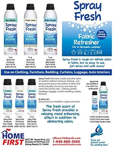 Spray Fresh Fabric Refresher - Deodorizer & Freshener for Clothing, Bedding, Luggage, Furniture & More - Eliminates Smoke Smell & Other Pesky Odors - Helps Prevent Fabric from Wrinkling (Sea Breeze)