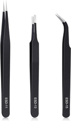 3PCS Precision Tweezers Set, Upgraded Anti-Static Stainless Steel of Tweezers, for Electronics, Soldering, Laboratory Work, Jewelry-Making, Model, Craft
