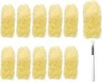 Heavy Duty Duster Refills, Disposable Dusters Kit for Cleaning Dusting Furniture Blind Ceiling Fan, Multi Surface 360 Feather Duster(10)+3FT Extended Handle（1） (Yellow)