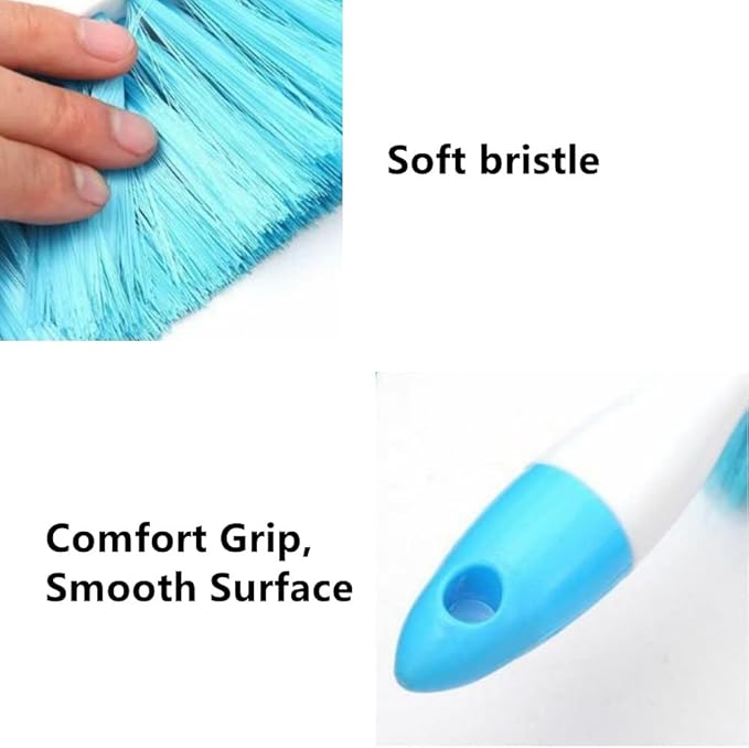 2 Pack Soft Bristle Bed Sheets Sweeping Cleaning Brush with Long Hand, Counter Duster for Debris Hair Remover Desk Quilt Sofa Furniture (Blue, Green)