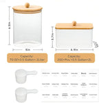 Glass Laundry Pods Container & Acrylic Dryer Sheet Holder with Bamboo Knobs Lids, Scoops & Labels | Premium Laundry Room Organization and Storage for Detergent Pods, Powder, Dryer Balls & Beads