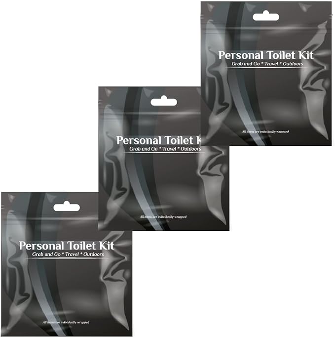 pH Advantage 3 x Personal Toilet Kit | Public Restroom Kit | Toilet Paper, Toilet Seat Cover, Butt Wipes, Cleansing Wipes (Black)