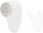 Amazon Basics Battery Operated Fabric Shaver for Clothes, Remove Pilling, Lint and Fuzz Removal, 6-Leaf Blades with Safety Lock, Portable, Includes 2 Spare Blades, White
