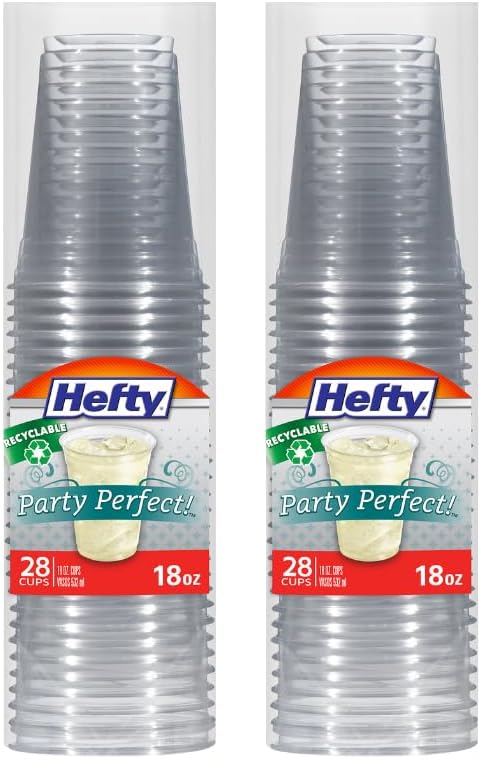 Hefty Party Perfect Clear Plastic Cups, 18 Ounce, 28 Count (Pack of 2)