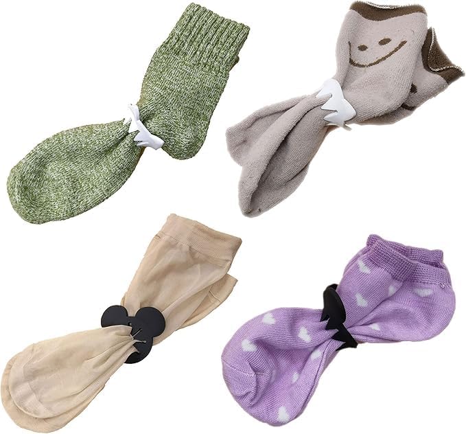 20PCS Sock Rings, Sock Clips, Sock Holders Locks Washing Sorters Laundry Storage Organization for Washing and Dryer Machine, Soft Rubber Sock Keepers, Black Mouse/Bear and White Cat Pattern
