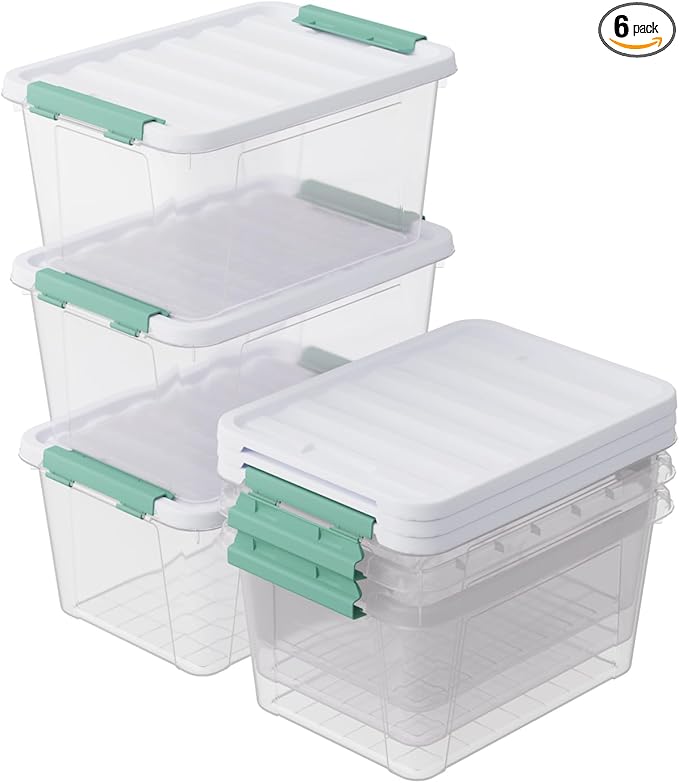 6-Pack 20 Quart Plastic Storage Latch Box with Lid, Clear Stackable Storage Container Bins