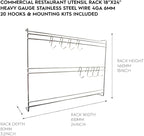 Wall Mounted Stainless Steel Wire Kitchen Utensil Rack 18"X24" with 20 Hook Hanger, Commercial Kitchen Organizing Shelving Storage for Pots, Pans, Cookware in Restaurant
