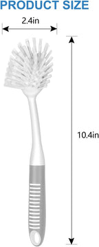 SetSail Dish Brush with Handle, 3 Pack Stiff Bristles Dish Scrubber with Built-in Scraper Dish Scrub Brushes for Cleaning Dishes, Pots and Pans, Kitchen Sink, 3 Pack, Grey White