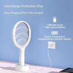 Electric Bug Zapper Racket Mosquito Fly Gnat Wasp Killer USB Type-C Rechargeable Electric Fly Swatter Racket Fly Mosquito Zapper Indoor Rotating Head (1 - Pack)