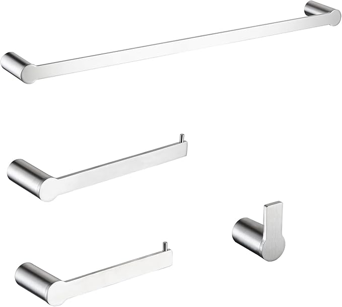 4-Pieces Bathroom Accessories Set, Towel Bar Set Modern Stainless Steel Towel Rack Towel Hooks Toilet Paper Holder for Bathroom Wall Mounted, Brushed Nickel 23 Inch