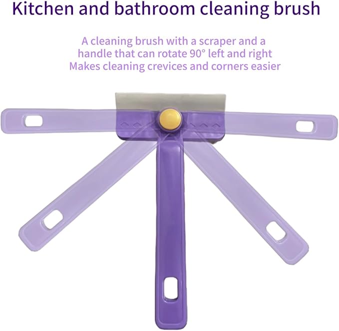 Oiyaku Multi-Purpose Cleaning Brush Stiff-Bristle Kitchen Cleaning Brush with Squeegee, Debris Picker and Scraper, Suitable for Bathroom, Floor and Window, Sink, Bathtub and Tile Grout Cleaning Tools