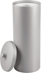 iDesign Freestanding Bathroom Toilet Paper Storage Holder with Lid for 3 Extra Rolls, Silver (Pack of 4)