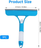 3 in 1 Window Cleaning Scraper with Sprayer, All-Purpose Squeegee for Shower Glass, Car Windows, Mirrors & Home, Window Cleaner Tool with Built-in Spray Bottle (Blue)