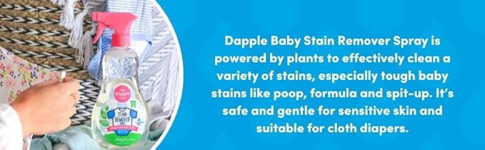 Stain Remover Spray by Dapple Baby, Fragrance Free, 16.9 Fl Oz Spray Bottle - Plant-Based & Hypoallergenic - Baby Laundry Stain Remover for Clothes & Cloth Diapers (Pack of 2)
