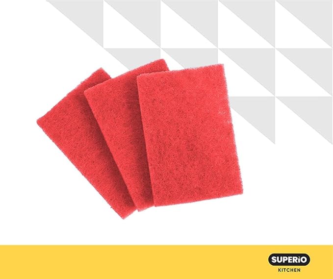 Scouring Pad Non-Scratching Scrubber Non-Scratch Cleaning Scrub Pads Heavy Duty Scouring Pad Reusable Kitchen Scrubbing Pad Pack of 36 Red, by Superio