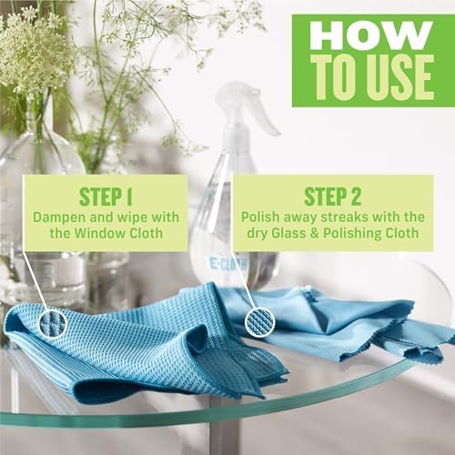 E-Cloth Microfiber Window Cleaning Cloth Kit - Glass Cleaning Cloth for Windows, Mirrors, Cars, Lenses, Eyeglasses, & More, Streak Free Clean, Machine Washable Reusable Towel - Alaskan Blue (2 Kits)