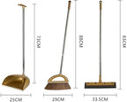 Gold Broom Dustpan Set Folding Dustpan Long Handle Rubber Wiper Space-Saving Floor Cleaner Kit Household Cleaning Accessory for Cleaning(Gold-3pcs)