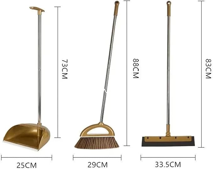 Gold Broom Dustpan Set Folding Dustpan Long Handle Rubber Wiper Space-Saving Floor Cleaner Kit Household Cleaning Accessory for Cleaning(Gold-3pcs)