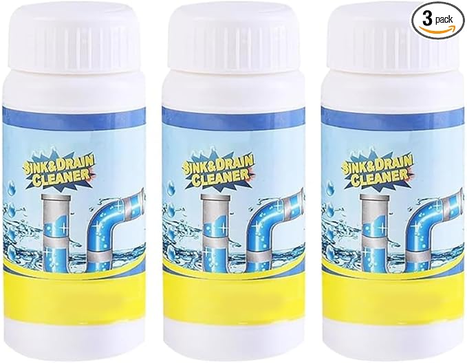 Saker Powerful Foaming Drain Cleaner Powder, Easy-Pour Clog Remover for Kitchen Sink, Bathroom Tub & Shower, Toilet and Floor Drain, Helps Break Down Hair, Soap Scum, Paper and Sludge (3 PACK)