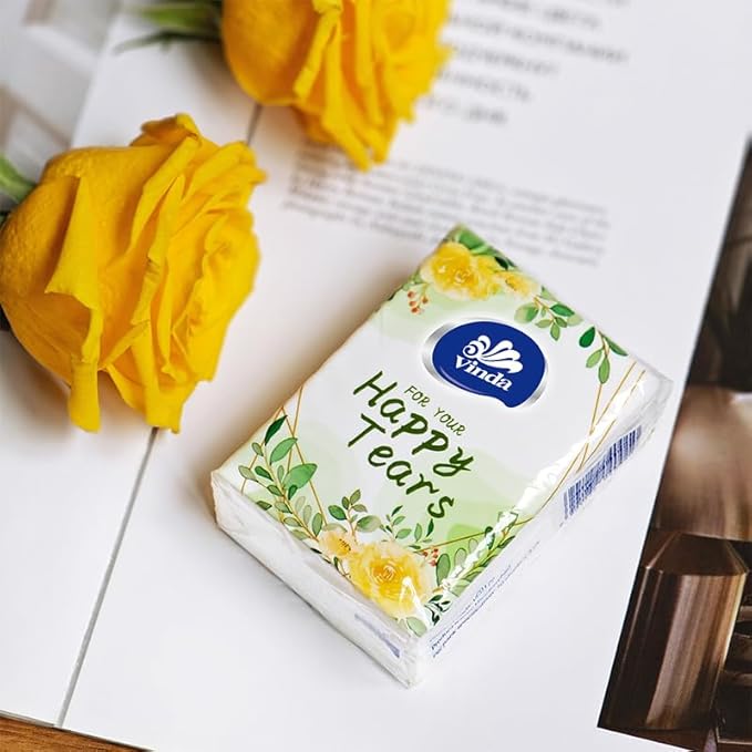 Vinda 3-Ply Mini Wedding Pocket Tissues, Happy Tears Facial Tissue Travel Size for Wedding Party (24 Packs of 10 Tissues)