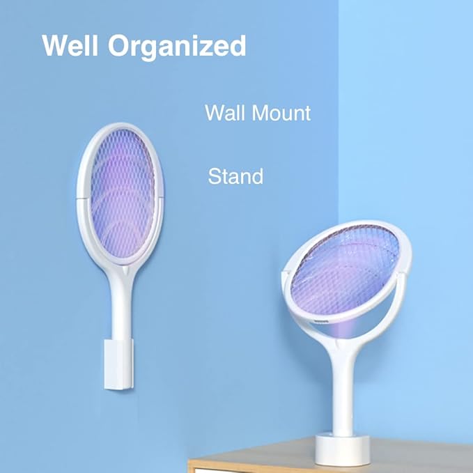 Electric Bug Zapper Racket Mosquito Fly Gnat Wasp Killer USB Type-C Rechargeable Electric Fly Swatter Racket Fly Mosquito Zapper Indoor Rotating Head (1 - Pack)