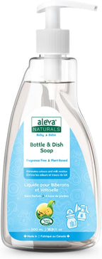Aleva Naturals Hypoallergenic Bottle and Dishwash Liquid, Plant-Based & Fragrance-Free Formula, Dish Soap to Clean Baby Feeding Cups, Breast Pumps - 500 ml, 16.91 Fl Oz