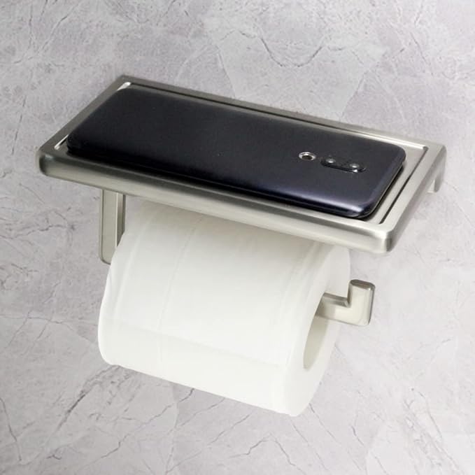 Toilet Paper Holder for Bathroom Solid ZINC Alloy Material and Superior Hotel Style Tissue Roll Holder with Cell Phone Storage Nickel Finish D500091BN