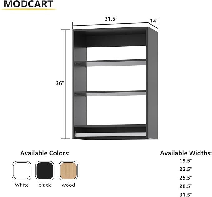 MODCART Medium Double Hanging Closet Unit, Modular Closet System, Wood Closet System Organizer with Storage for Walk in Closets, Clothing Rack Closet for Hanging Clothes, Bedroom,Black, 31.5" W
