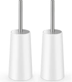 Toilet Brush and Holder, 2 Pack Toilet Brush with 304 Stainless Steel Long Handle, Toilet Bowl Brush for Bathroom Toilet-Ergonomic, Elegant,Durable (White)