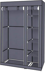 Portable Closet Wardrobe,67'' Closet Storage Organizer Rack with Shelves and Cover for Hanging Clothes, Non-Woven Fabric, Quick and Easy to Assembly (Gray)