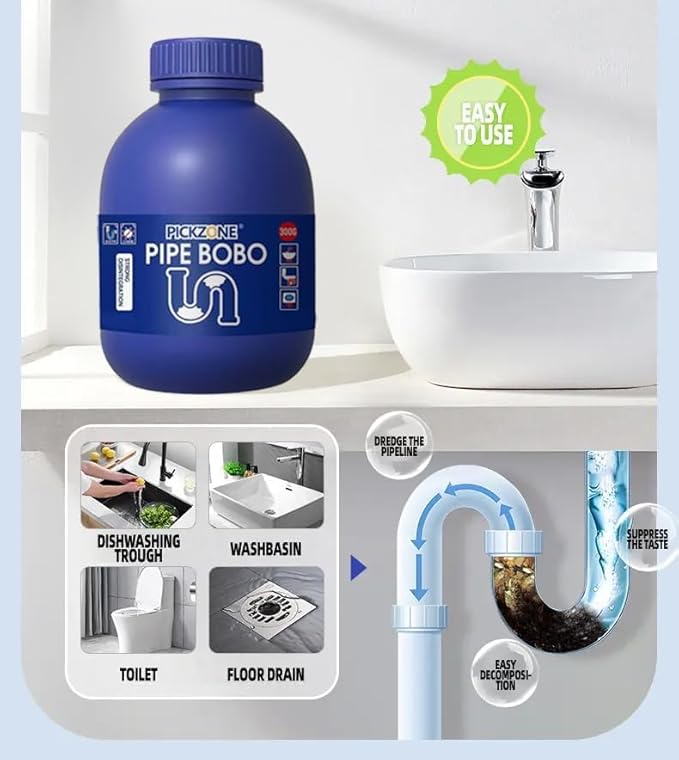 Pipe Bobo Drain Cleaner, Drain Clog Remover, Sink and D-rain Cleaner, Professional Strength Pipe Dredging Formula for Kitchen Sinks, Shower Drains, Tubs, Dissolves Blockages (3Pcs)