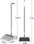37.8in Broom and Dustpan Set Foldable Hand Brooms for Home & Kitchen with Rotatable Standing Storage, Buckle Type Broom with Dustpan Combo Set Outdoor Brooms Cleaning Tool Apartment Essentials (White)