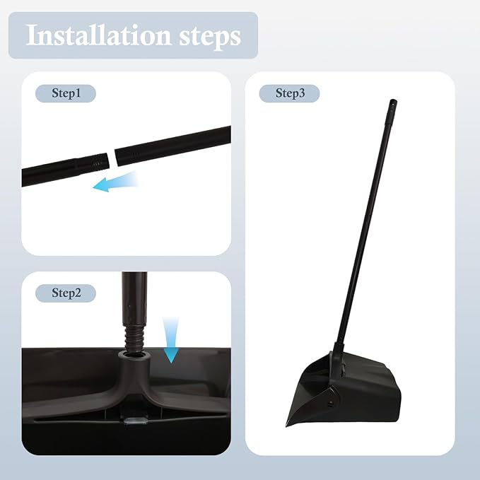 Pivoting Upright Dust Pan with Long Handle and Wheels, Large Capacity, Heavy Duty Commercial Dustpan for Indoor Outdoor, Standing Dust Pan for Home and Restaurant Cleaning, Black