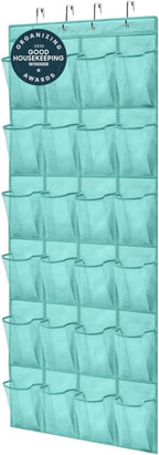 GORILLA GRIP Over the Door Shoe Organizer, 24 Large Breathable Mesh Pockets, Space Saving Hanging Storage Holder, Closet Rack Hanger Holds Up to 40 lbs, Hangs on Closets, Shoes, Accessories, Turquoise