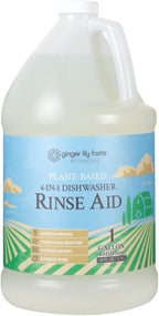 Ginger Lily Farms Botanicals Plant-Based 4-In-1 Dishwasher Rinse Aid, 100% Vegan & Cruelty-Free, Fragrance Free, 1 Gallon (Pack of 4)