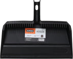 Superio Wide Plastic Dustpan with Comb - 16" Wide, Rubber Lip, Broom Handle Clip, Black