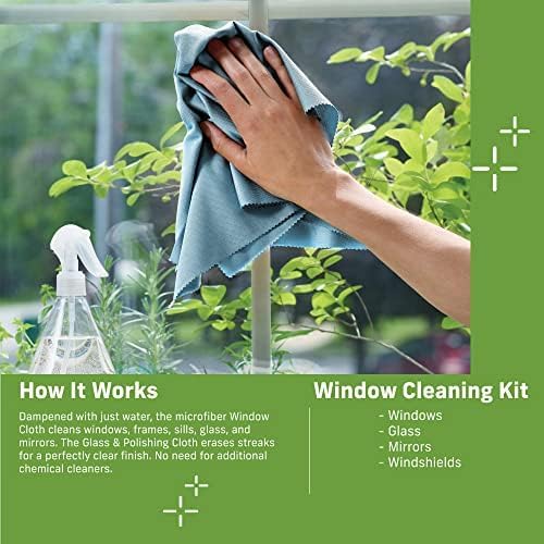 E-Cloth Microfiber Window Cleaning Cloth Kit - Glass Cleaning Cloth for Windows, Mirrors, Cars, Lenses, Eyeglasses, & More, Streak Free Clean, Machine Washable Reusable Towel - Alaskan Blue (2 Kits)