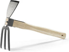 Garden Hoe,Garden Tools Digging Hoe and Rake, Hand Hoe with Wooden Handle for Loosening Soil and Weeding