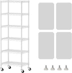 SINGAYE 6 Small Shelf Storage Wire Shelves Closet Bathroom Organizers Metal Pantry Kitchen Garage Shelving Unit Laundry Room Organization Home Narrow Rack Net Basket with Wheels White