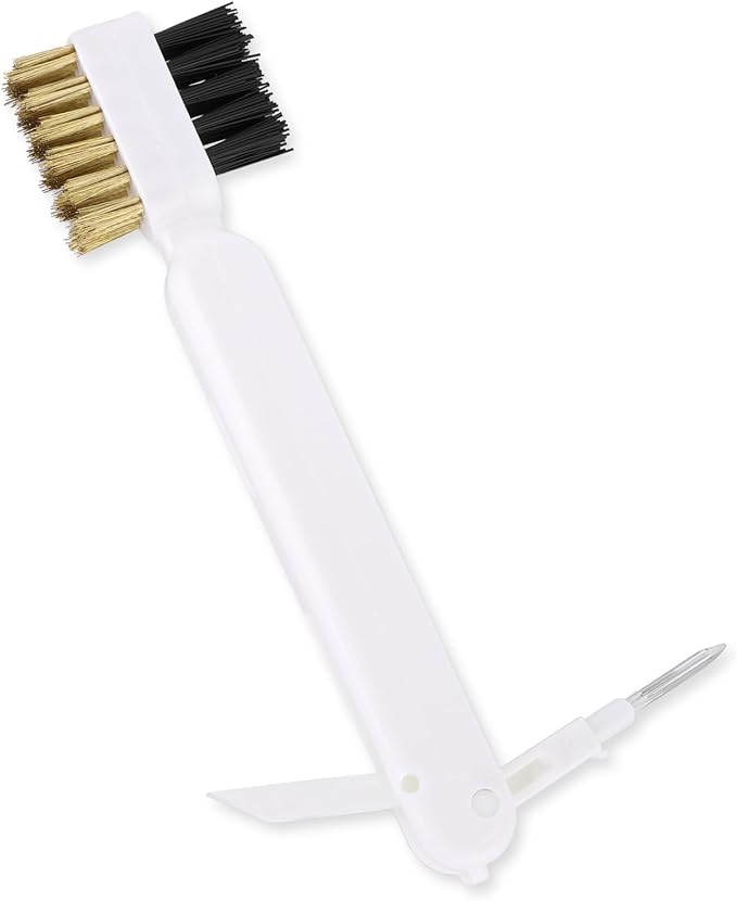 Kitchen Cleaning Scrub Brush Deep Gas Stove Brass Wire Brush with Stiff Bristles & Cooktop Scraper Stainless Steel Scrubber for Range Hood Grease Grime Rust Cleaner for Pot Pan Household Cleaning Tool