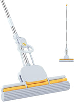 PVA Sponge Mops 60" Long Handle 15" Head with 2 Pads Sponge Mops for Floor Cleaning Squeeze with Wringer
